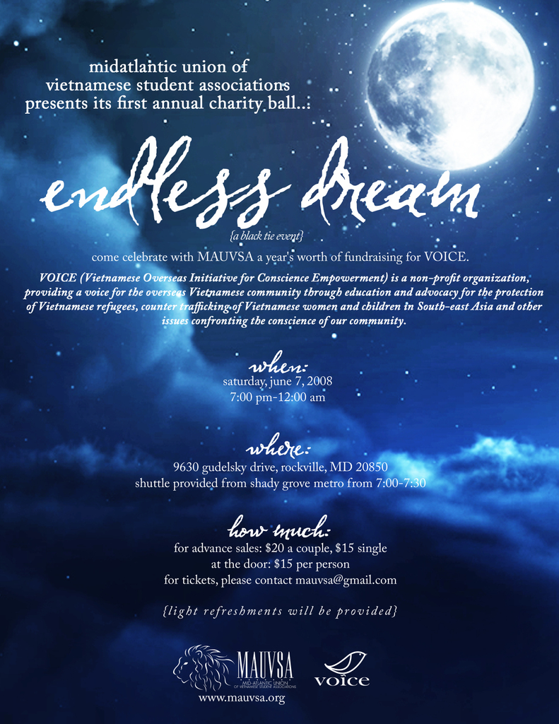 Flier for MAUVSA's 2008 Formal Ball