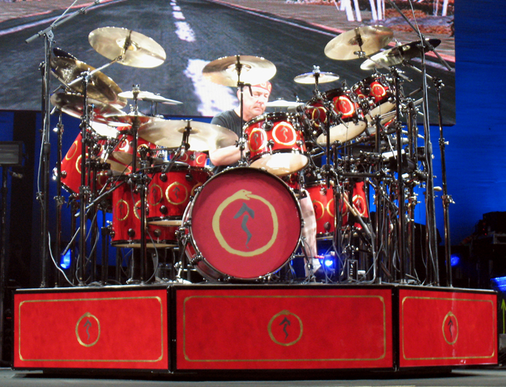 Neil Peart and his custom DW drums