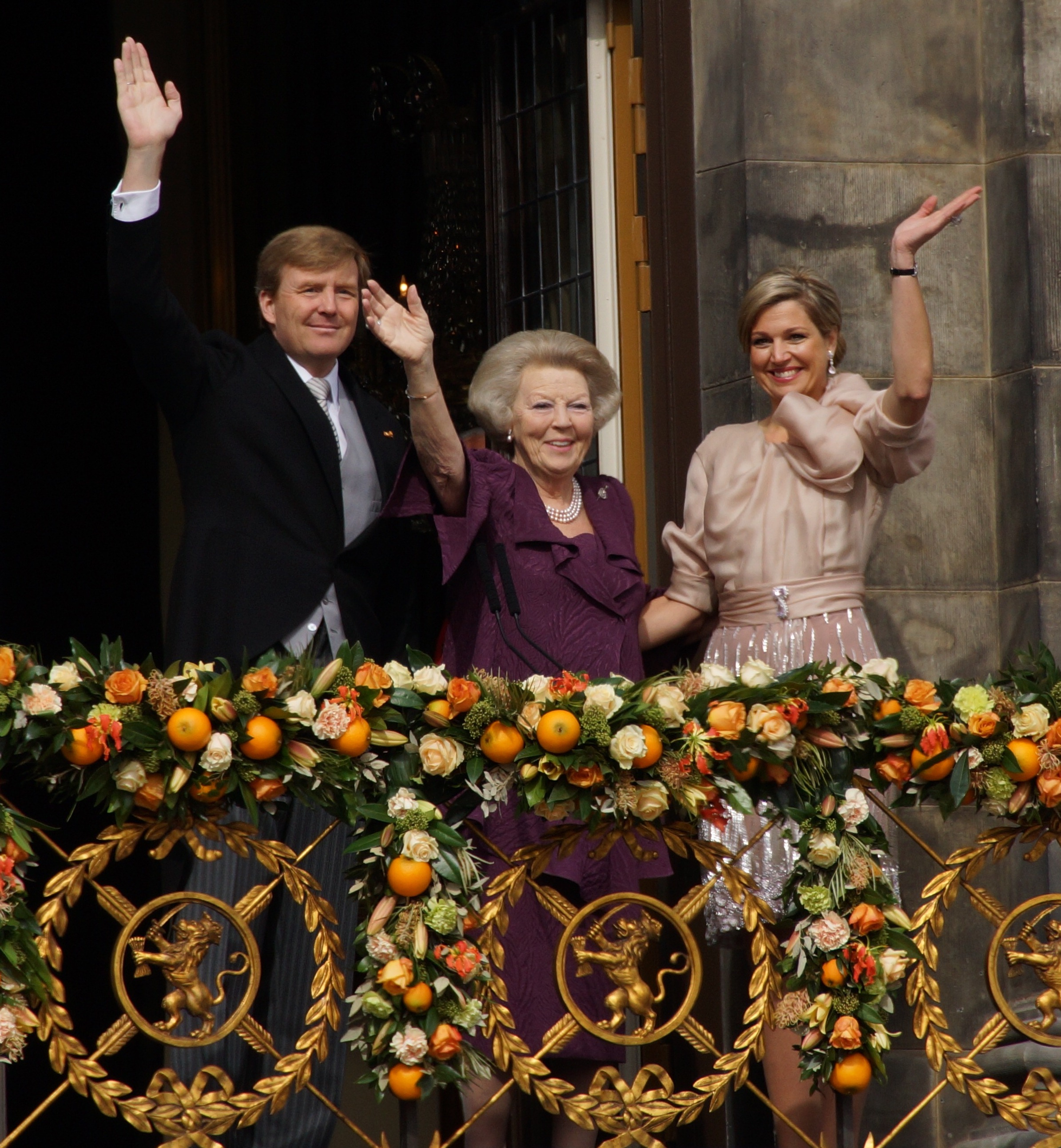 Princess Beatrix following her abdication with her son and successor and his wife