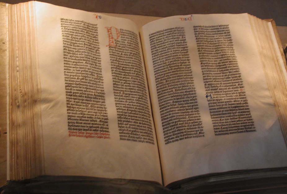 A Gutenberg Bible printed in the 1450s on display at the US Library of Congress