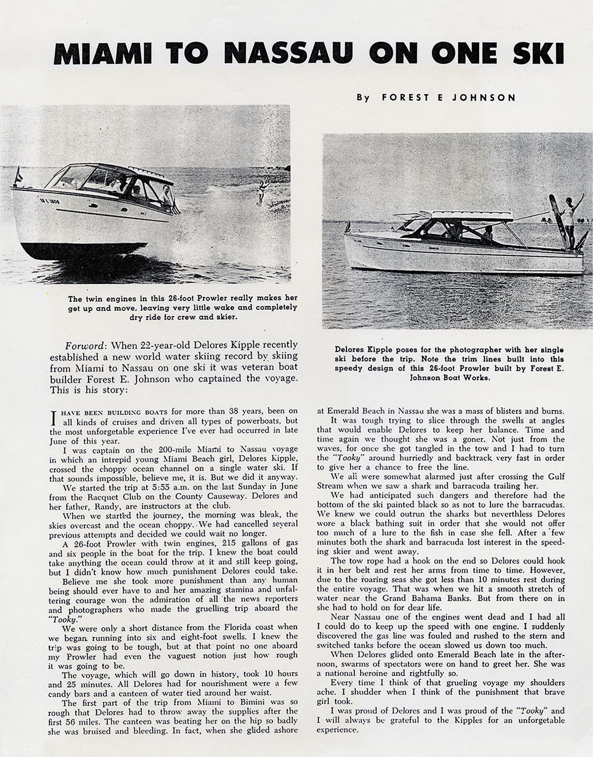 Forest E. Johnson Tows Skier from Miami to Nassau.