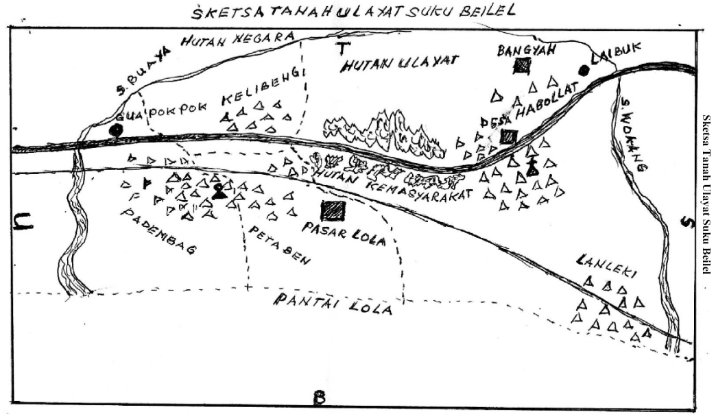 Sketch map of the customary land of the Beilel people in North Probur-Habollat village.