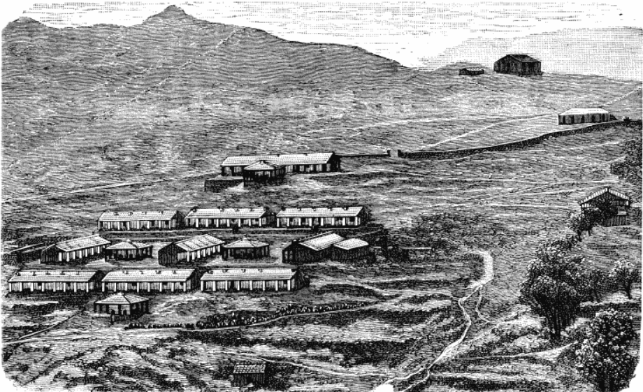 19th-century illustration of the Almora leprosy settlement