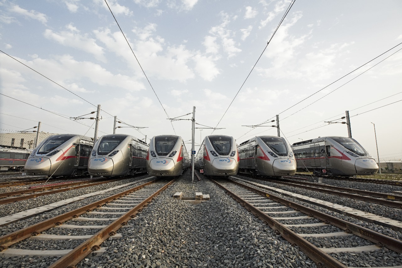 Namo Bharat trainsets of the Delhi–Meerut Regional Rapid Transit System (RRTS) parked at Duhai depot