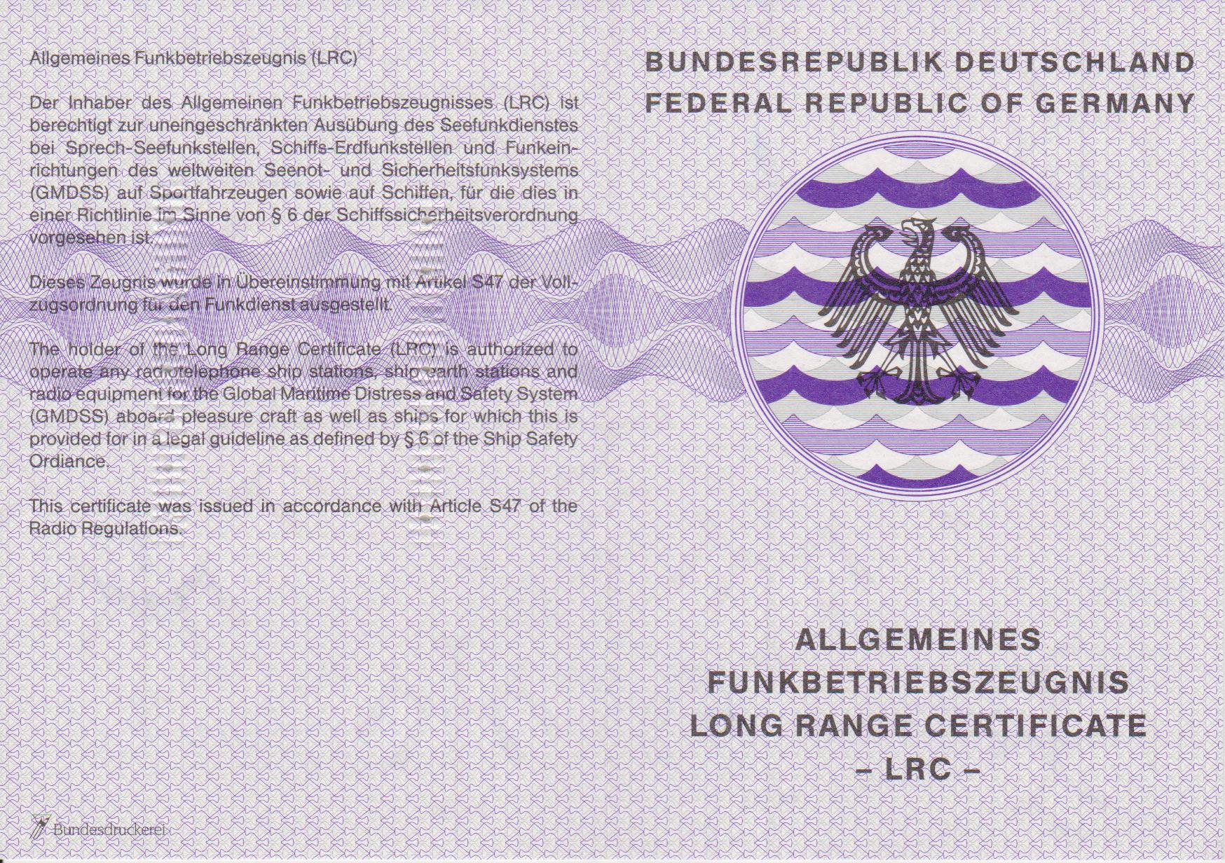 Long Range Certificate (LRC)