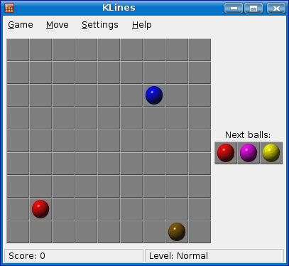 An initial configuration of KLines under KDE 3.5.2
