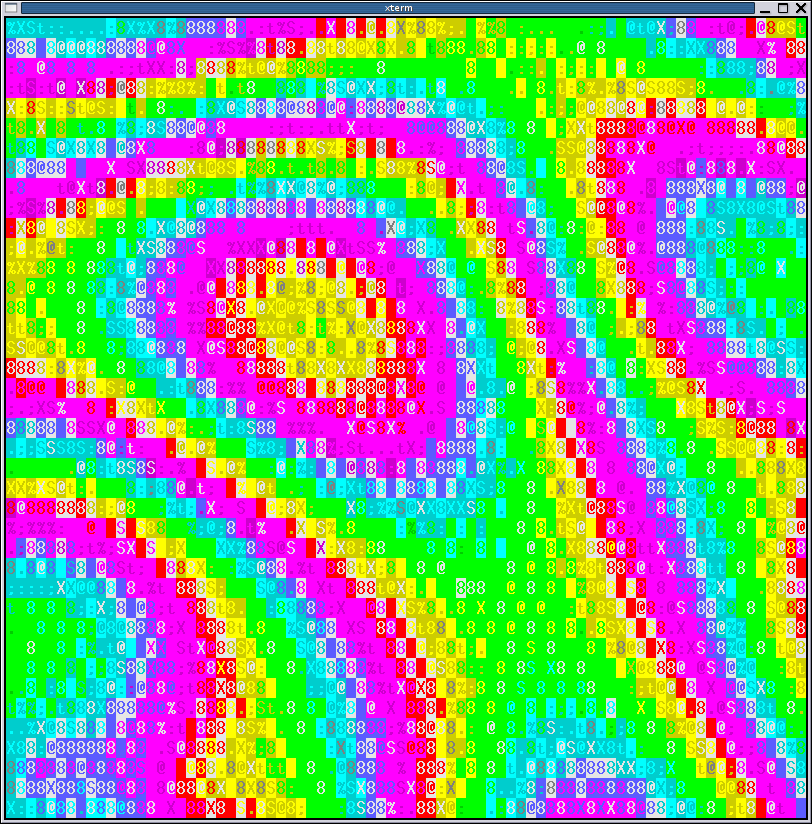 Screenshot from "cacaplas", a small text mode demo using the ASCII-Art library libcaca.