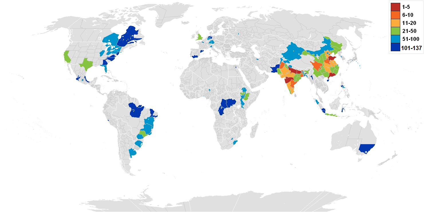 Largest fifty subdivisions by population.