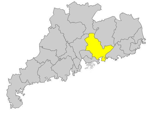Huizhou Prefecture (in yellow), home of East River Fist
