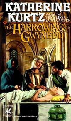 Camber MacRorie (bottom), Joram MacRorie (left), Evaine MacRorie Thuryn (center), and Queron Kinevan (right) on the cover of The Harrowing of Gwynedd (1989); artwork by Michael Herring.