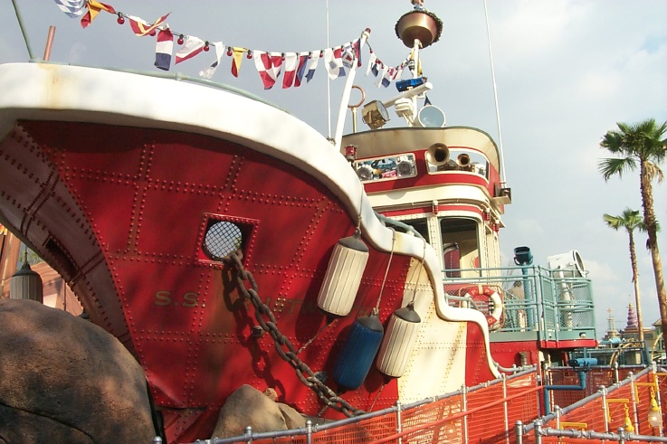 The S.S. rustworthy, Paradise Pier's crashed fireboat.