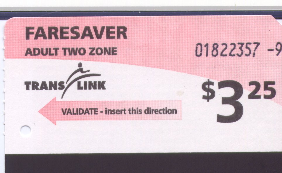 A 2 zone adult faresaver ticket