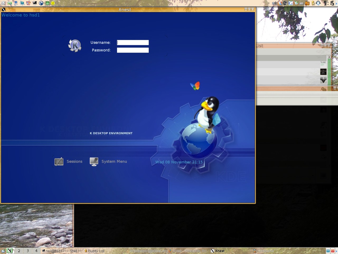 An Xnest window containing KDM within a running KDE session. An Xnest window containing KDM within a running KDE session.