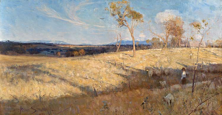 Golden Summer, Eaglemont (Eaglemont, Victoria) by Arthur Streeton (1889) is an early example of the rich tradition of Australian landscape painting.