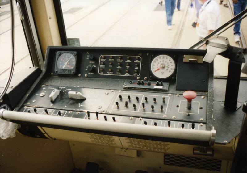 The controls of a SEPTA PCC streetcar at the Philadelphia shops in 1993.