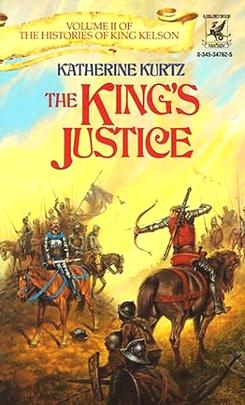 Kelson Haldane (right) confronts Sicard MacArdry (left) on the cover The King's Justice (1985); artwork by Darrell K. Sweet.