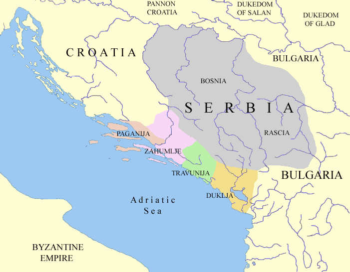 Serb-inhabited political entities in the 9th century, mostly according to De Administrando Imperio
