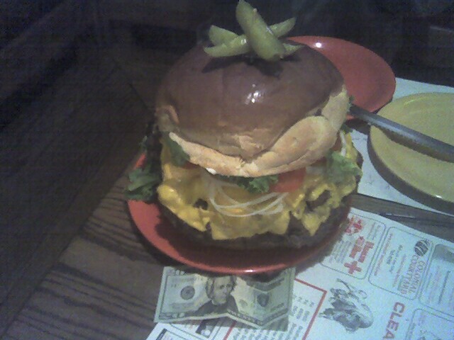 3lb Burger at Denny's Beer Barrel Pub