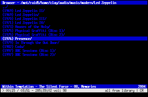 cmus in the File Browser view