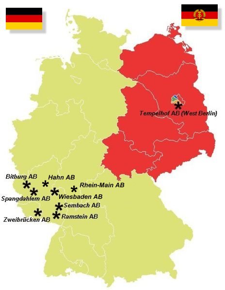 Map Of USAF bases in West Germany during the Cold War - 1975