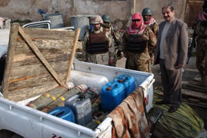A car bomb in Iraq, made from a number of concealed artillery shells in the back of a pickup truck.