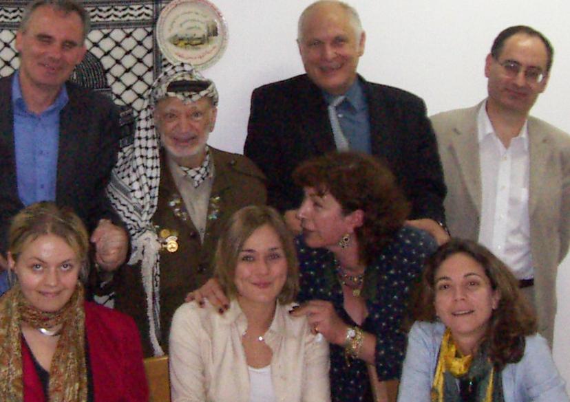 An International Media Council delegation was the last to meet Arafat shotly before his death in November 2004. Top Row from left: McAskill of the Guardian, Arafat, Morris of the Media Council, Peter David of the Economist. Bottom Row: Kinninmont of the Economist Intelligence Unit, Sallabank of Al Jazeera, Sarraf now Palestine's Ambassador to Morway, Khalaf of The Financial Times An International Media Council delegation was the last to meet Arafat shotly before his death in November 2004. Top Row from left: McAskill of the Guardian, Arafat, Morris of the Media Council, Peter David of the Economist. Bottom Row: Kinninmont of the Economist Intelligence Unit, Sallabank of Al Jazeera, Sarraf now Palestine's Ambassador to Morway, Khalaf of The Financial Times