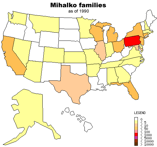 Mihalko family distribution in 1990