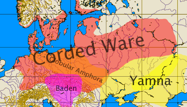 Approximate extent of the Corded Ware horizon with adjacent 3rd millennium cultures (after EIEC).