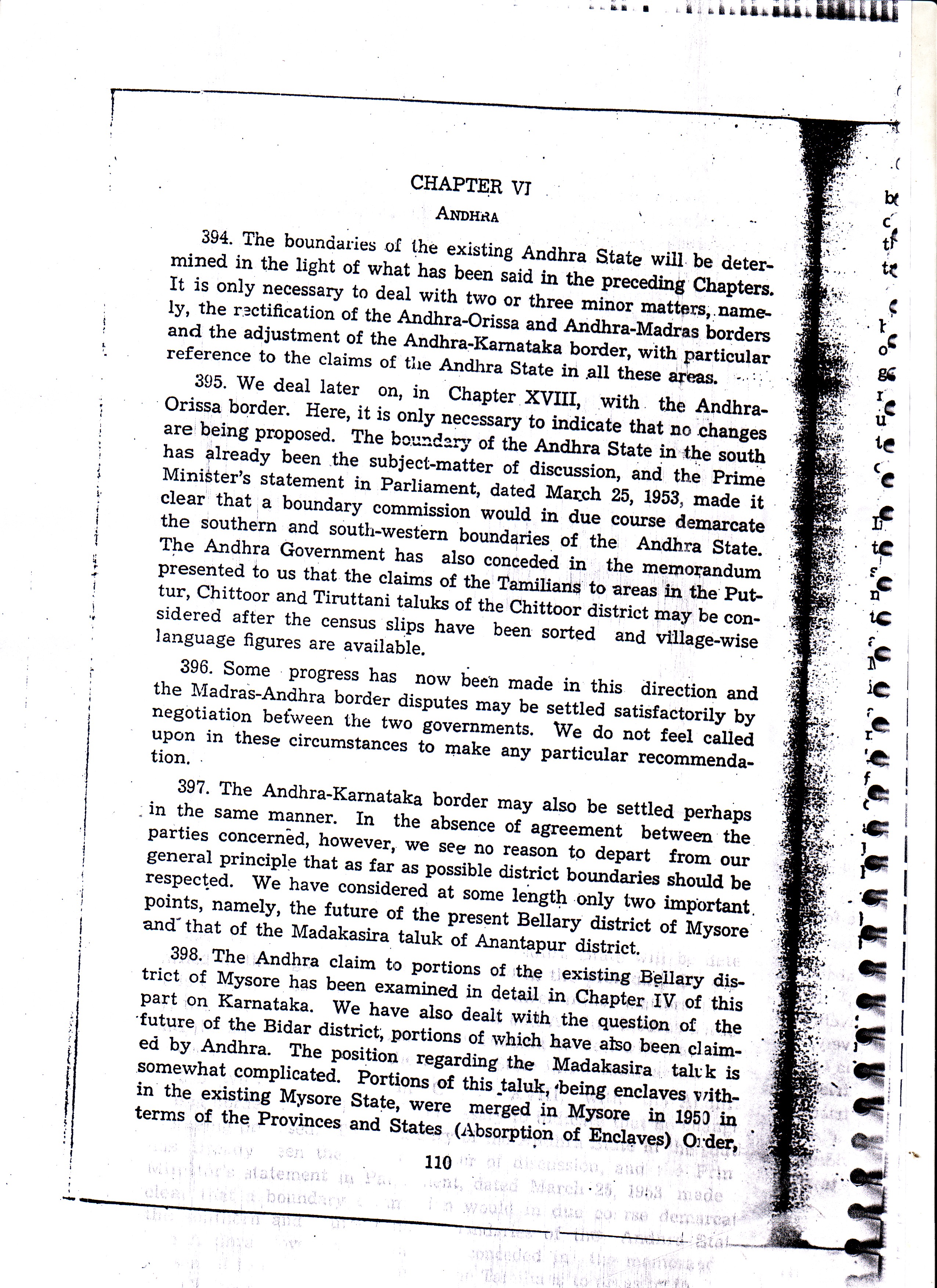 States Reorganisation Commission Para 394 to 398 