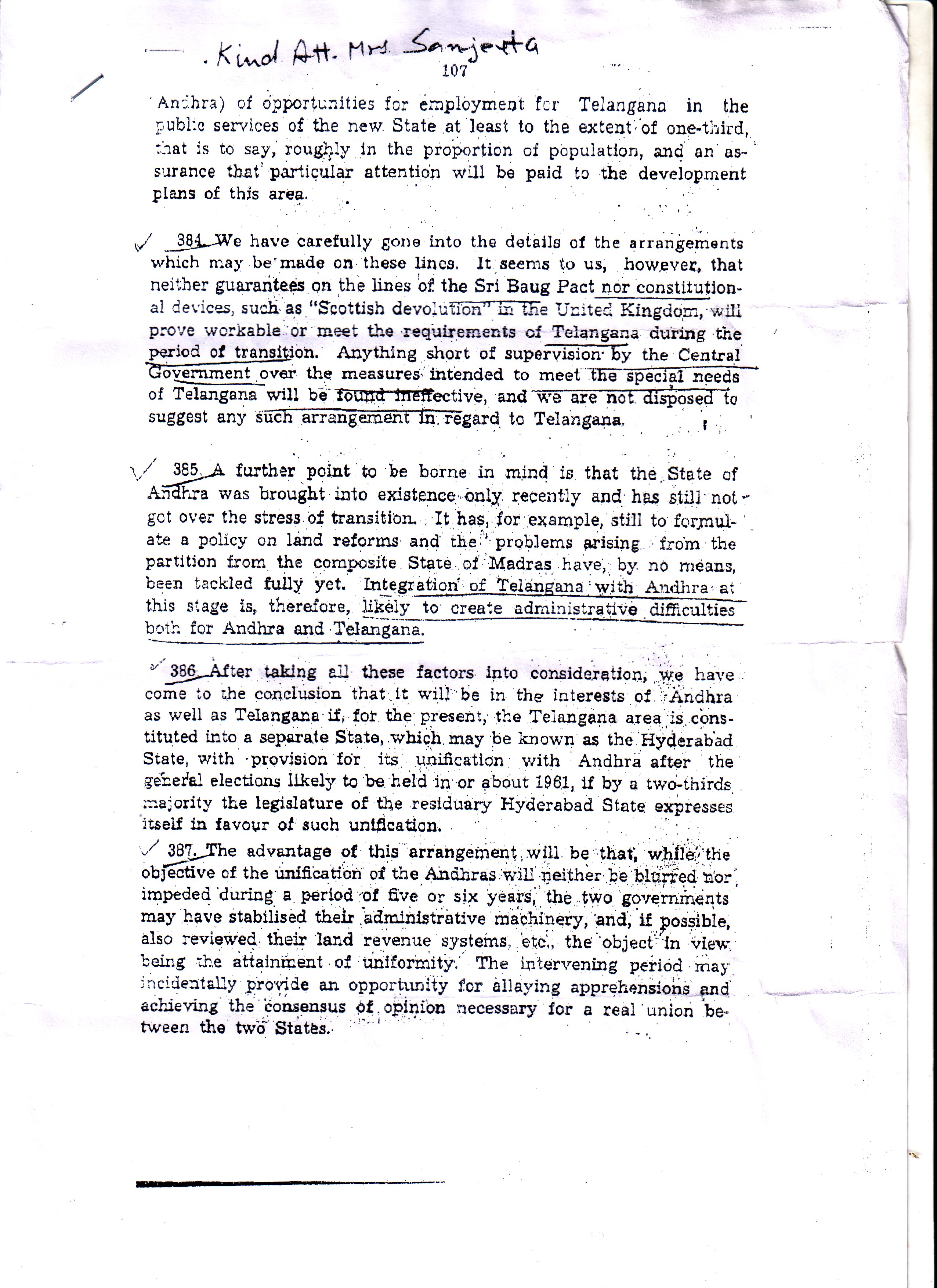 States Reorganisation Commission Para 383 to 387 