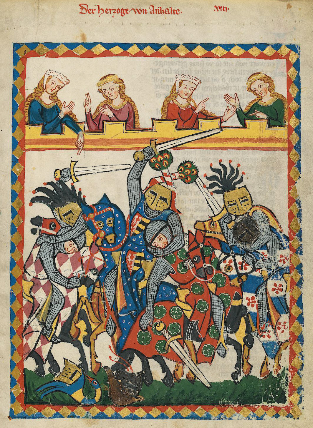 Codex Manesse: a picture of mêlée at a tournament