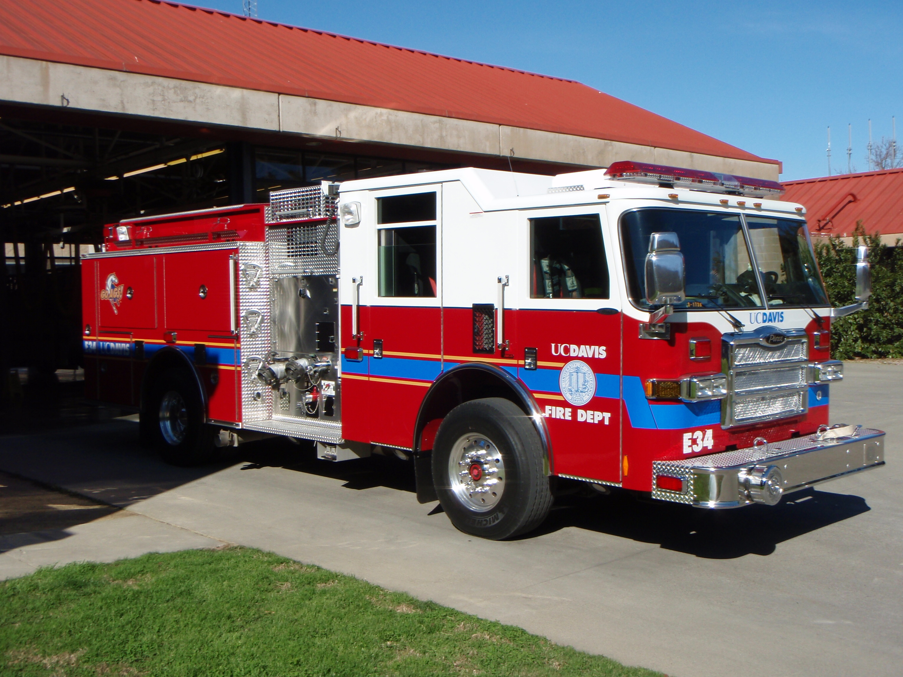 UCDFD Engine 34. A 2007 Pierce 1750 GPM pumper with a 500 galon tank and seating for five. 