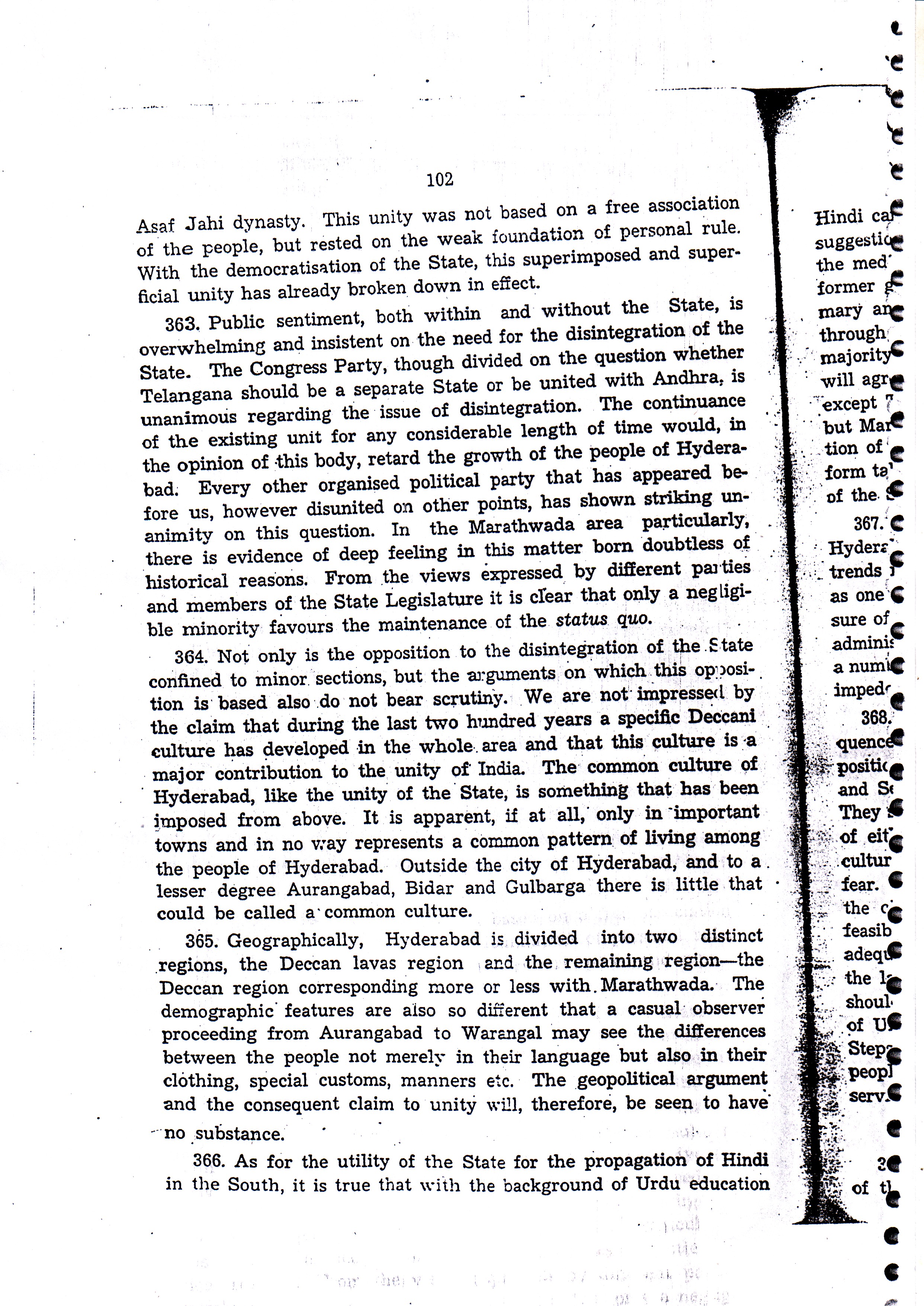 States Reorganisation Commission Para 363 to 366
