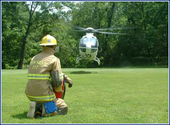 Rosedale Firefighters Landing a Medical Helicopter