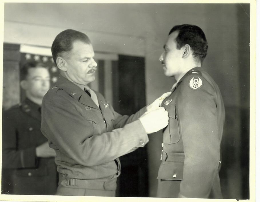 Lt. Francisco Mercado, Jr. awarded the Distinguished Flying Cross by General Leon Johnson