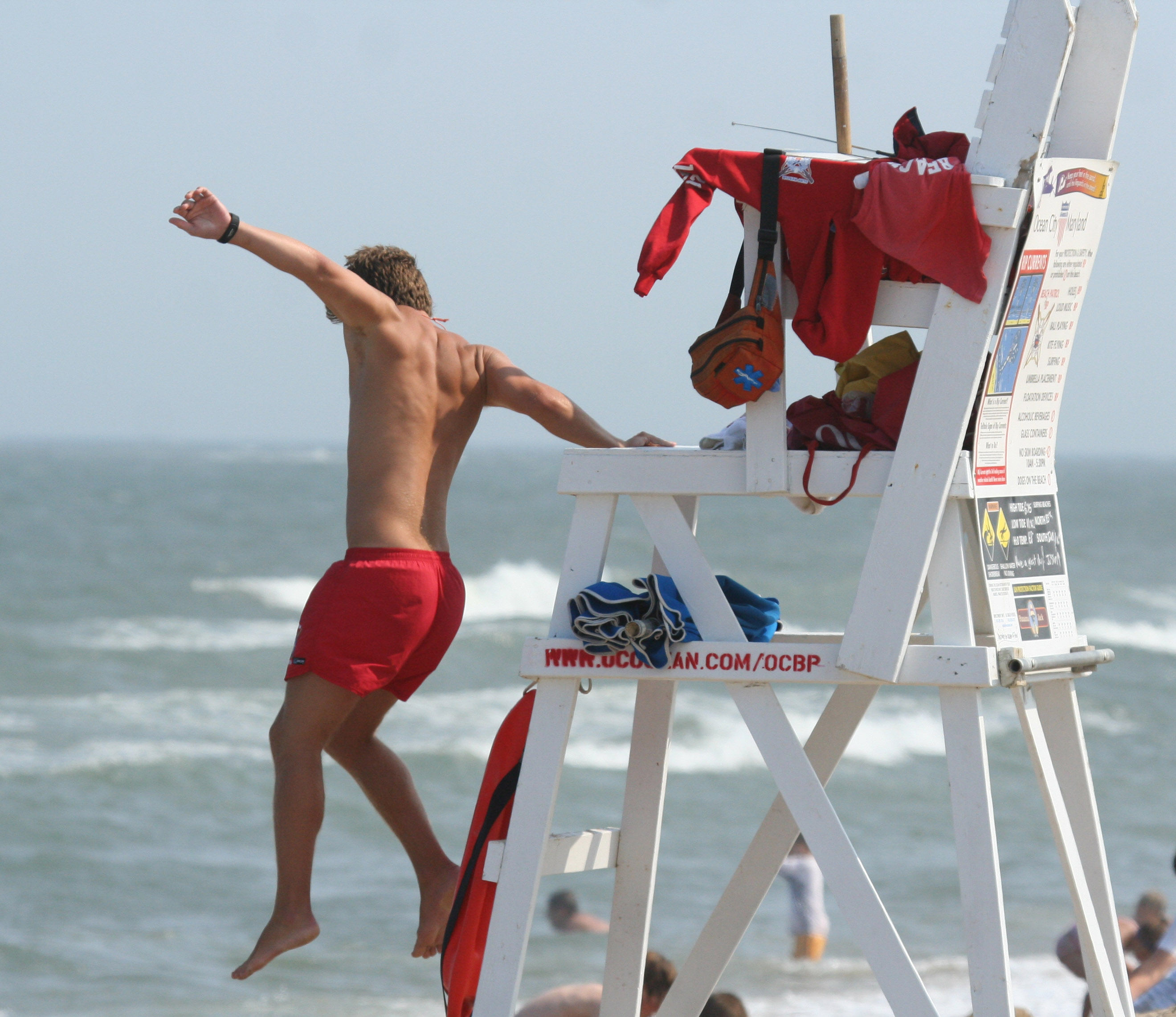  Lifeguard Jumping off Lifegurad stand|thumb|left