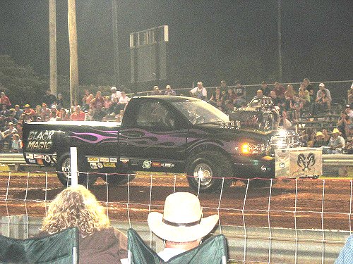 A Dodge four wheel drive pulling truck.