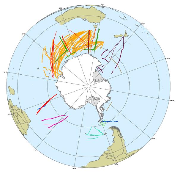 Continuous plankton recorder tows conducted in Antarctic waters between 1991 and 2008 (AADC Map 13481)