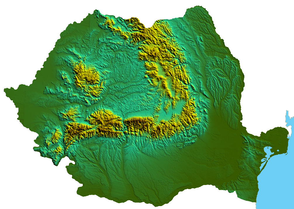 Physical map of Romania