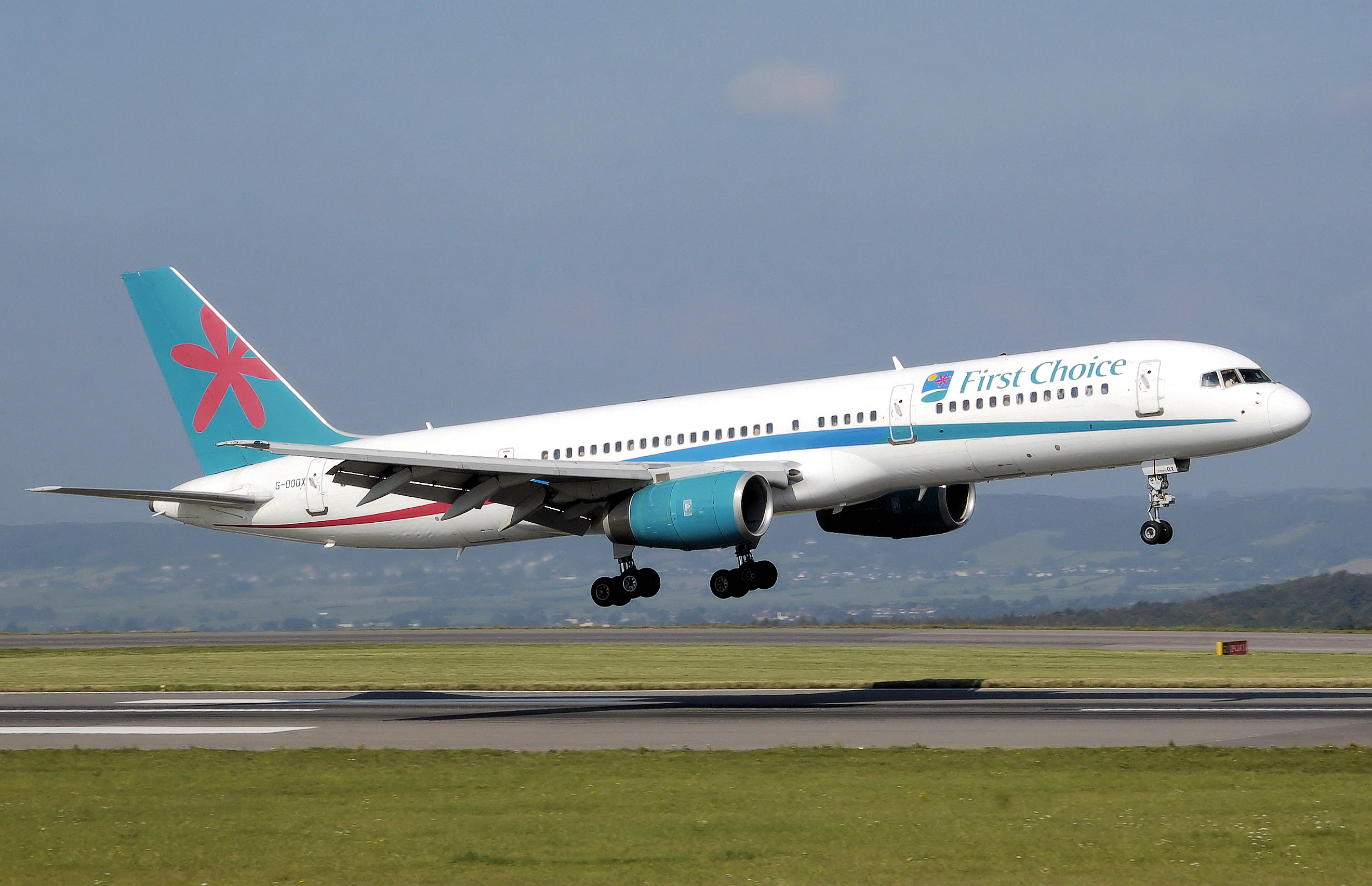 A First Choice Airways Boeing 757-200 landing at Bristol International Airport, England. (2008)