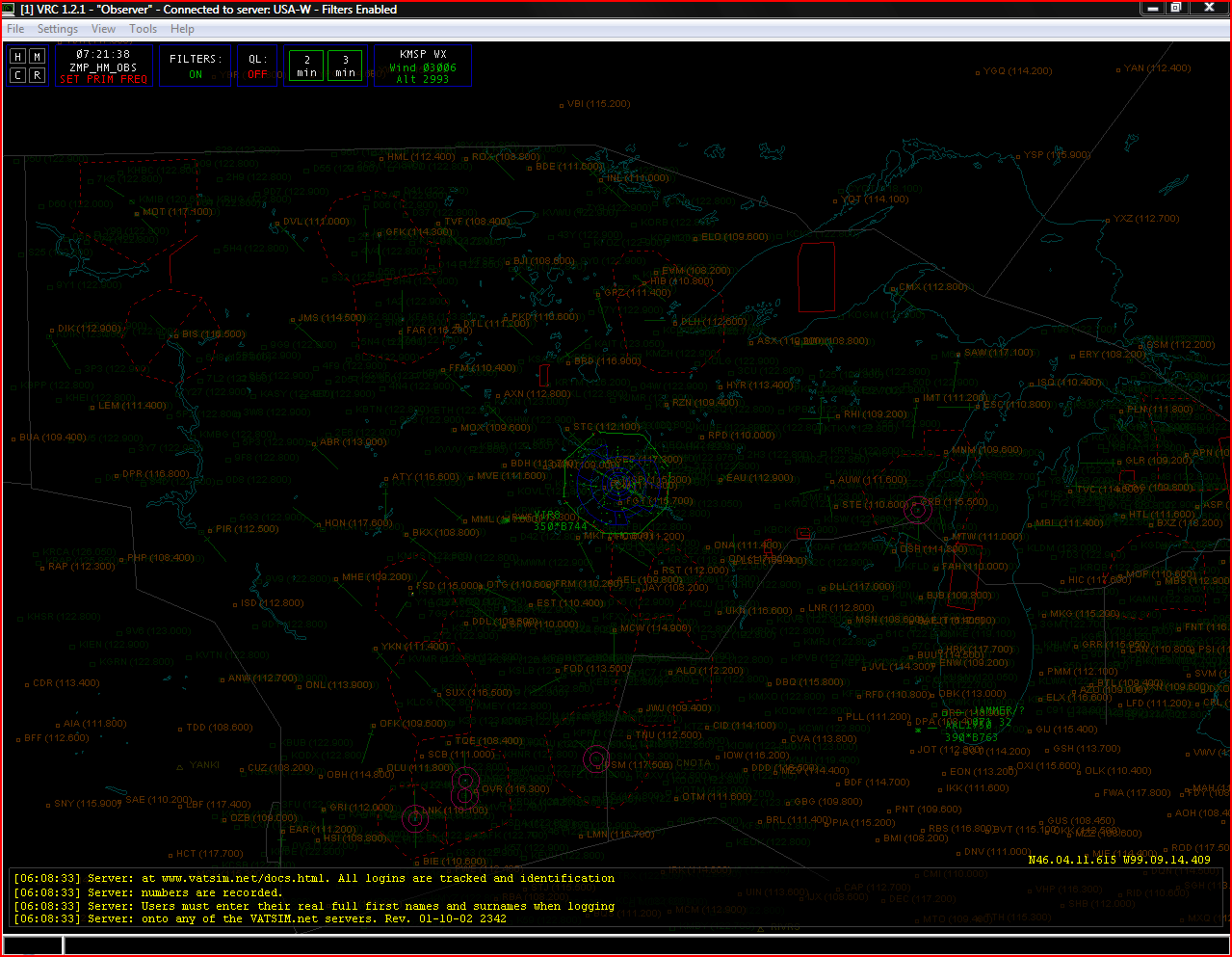 |thumb|right|A screenshot of ZMP (Minneapolis) airspace taken from the VRC program while in use on VATSIM |thumb|right|A screenshot of ZMP (Minneapolis) airspace taken from the VRC program while in use on VATSIM