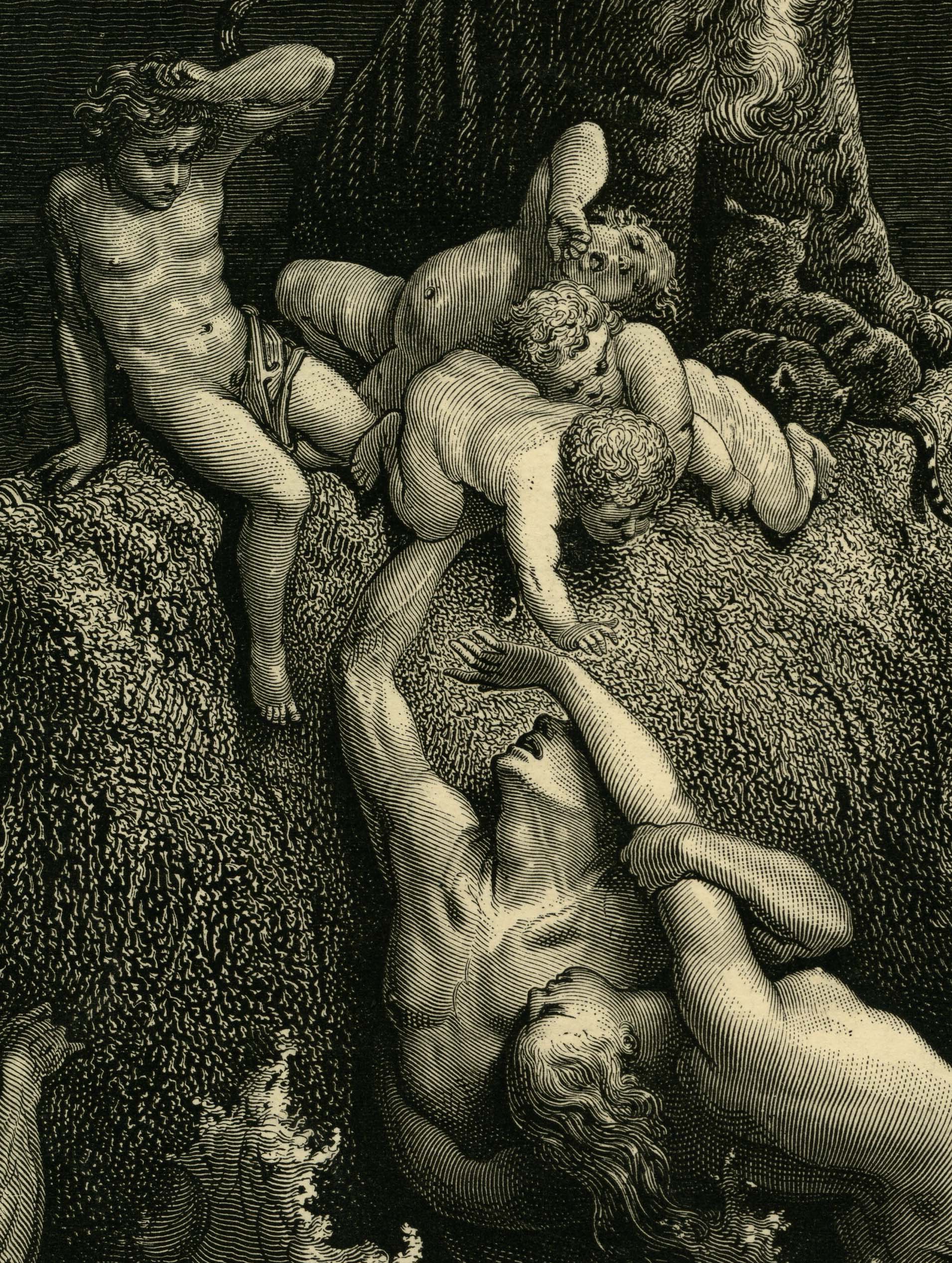Depiction of family drowning in the great flood, by Gustave Doré.