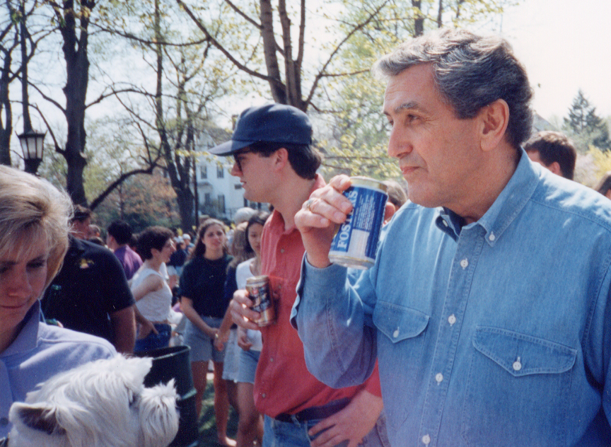Tufts president John DiBiaggio celebrating Spring Fling in 1993