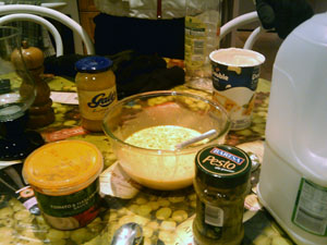 Sick mixture created for Frendo vomit scene. Consisting of Milk, Double Cream Pasta Sauce and Pesto.