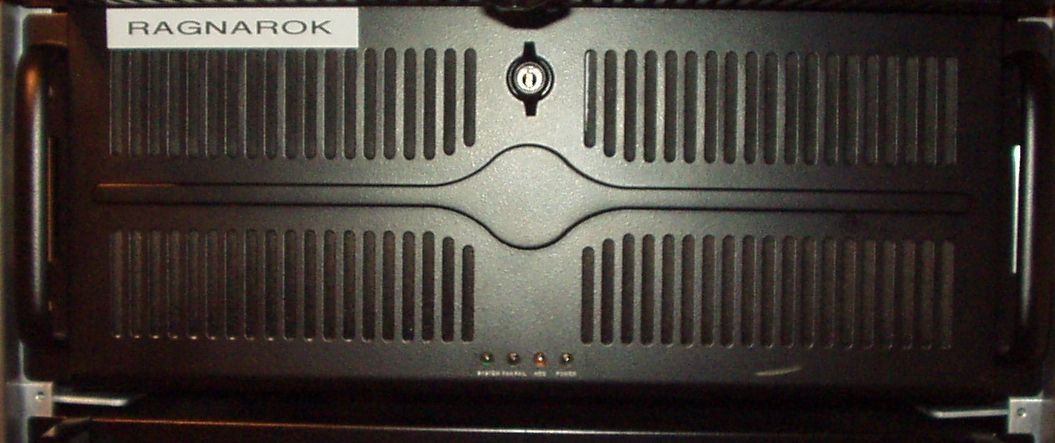 Ragnarök's server mounted into a rack of other systems (current as of 2008)