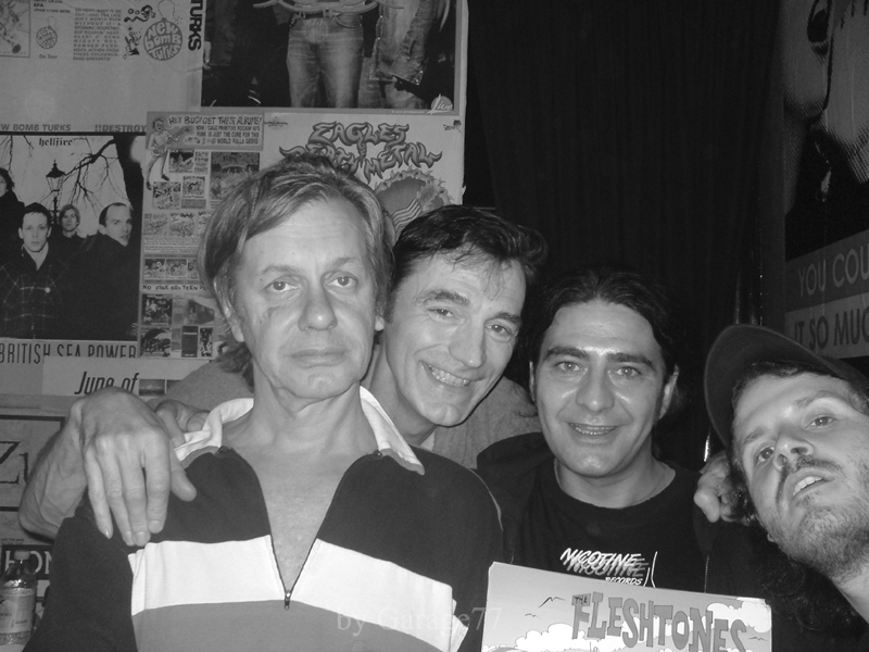 The Fleshtones Peter Zaremba, Bill Milhizer (Fleshtones), Alberto and Gianfranco (Nicotine Records) after show in Turin 26th October 2007.
