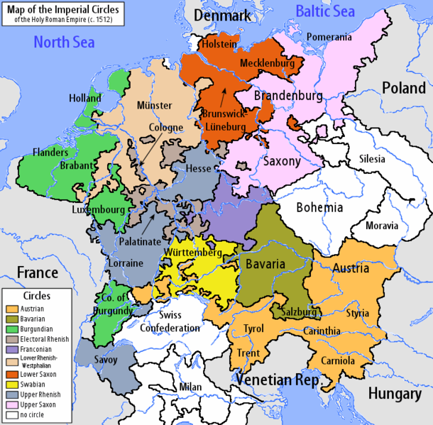 Map of the Holy Roman Empire (Germany) divisions (c. 1512)