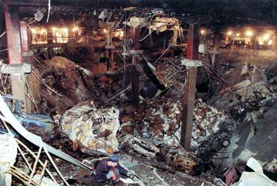 Damage after the World Trade Center 1993 Bombing; Al-Hanooti was named an unindicted co-conspirator