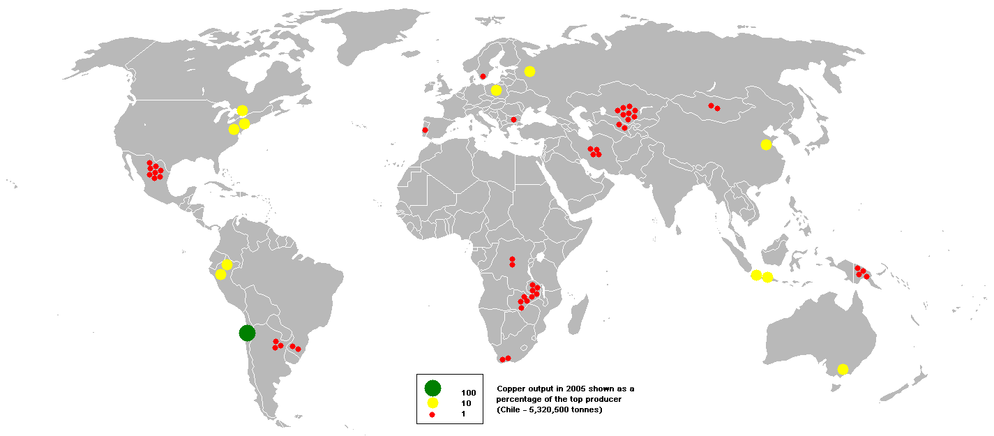 The world's major copper mines.
