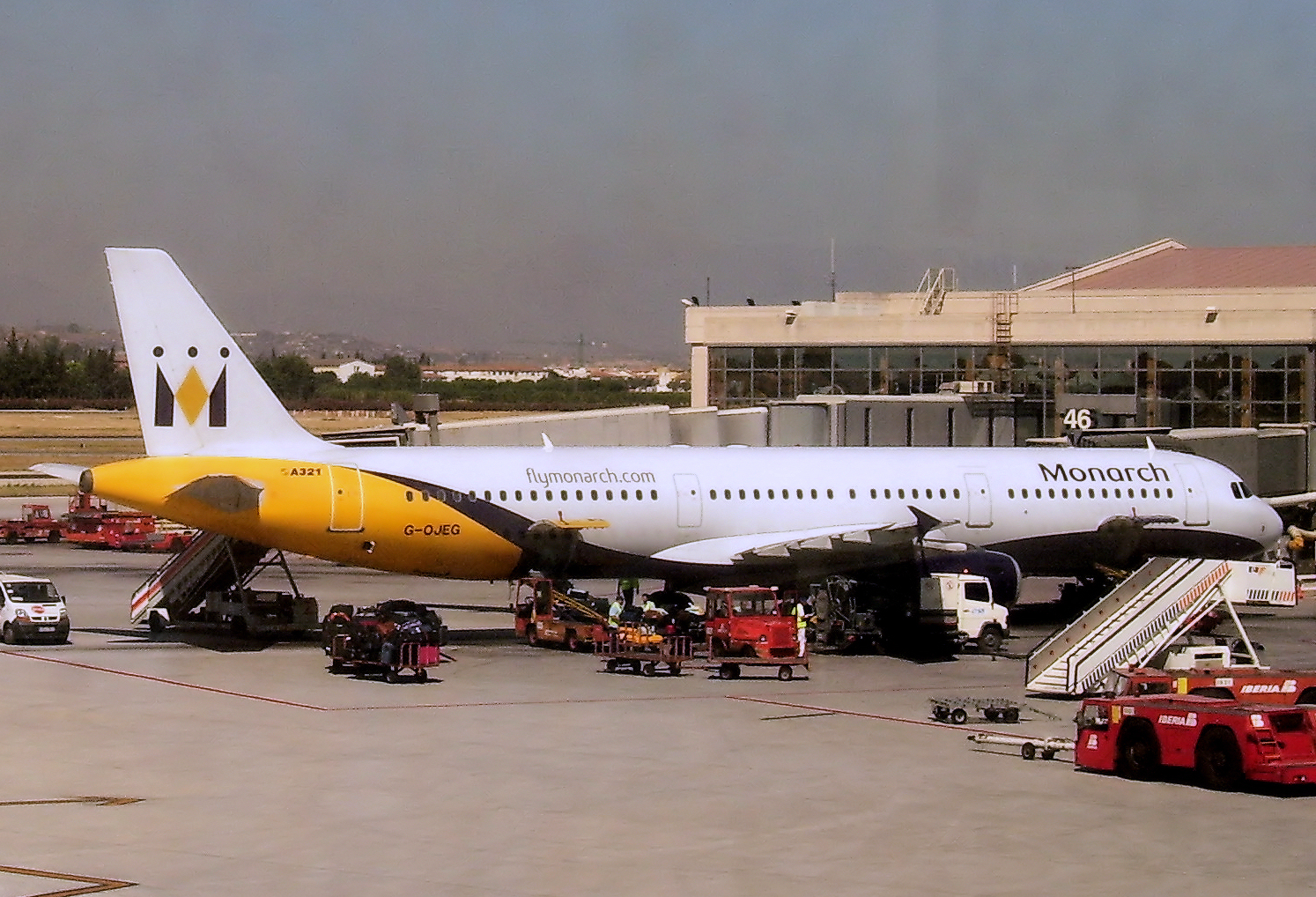 A Monarch Airlines Airbus 321 at Málaga Airport in Spain. The busiest international routes out of Belfast International Airport and Liverpool John Lennon Airport are to the holiday destination of Málaga